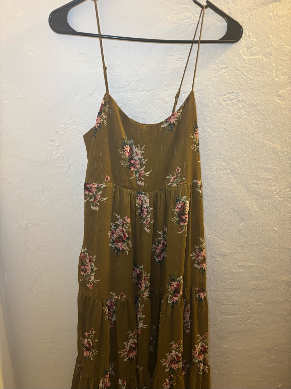 Olive Green Floral Spaghetti-Strap Maxi Dress